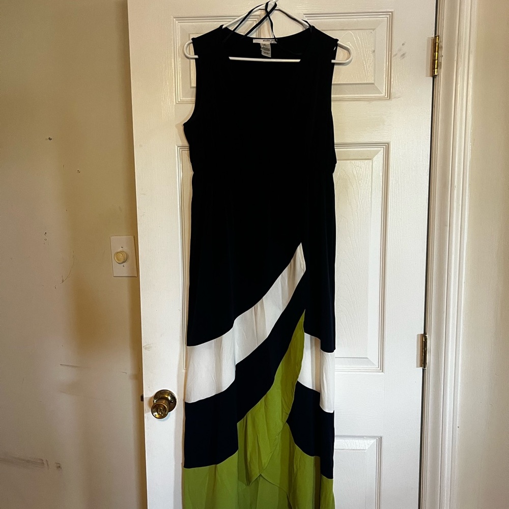 Navy, white, and Green Maxi Dress
